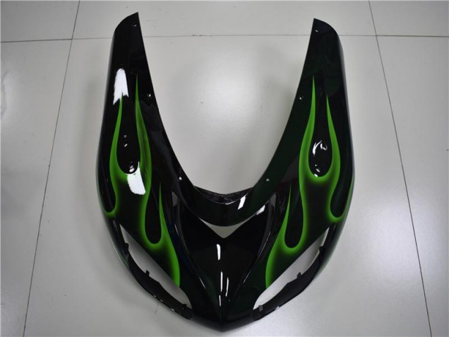 Carénage Kawasaki ZX10R 2006-2007 - Noir Vert Flamme