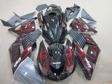 Carénage Kawasaki ZX14R ZZR 1400 2006-2011 - Noir Rouge Flamme Ninja