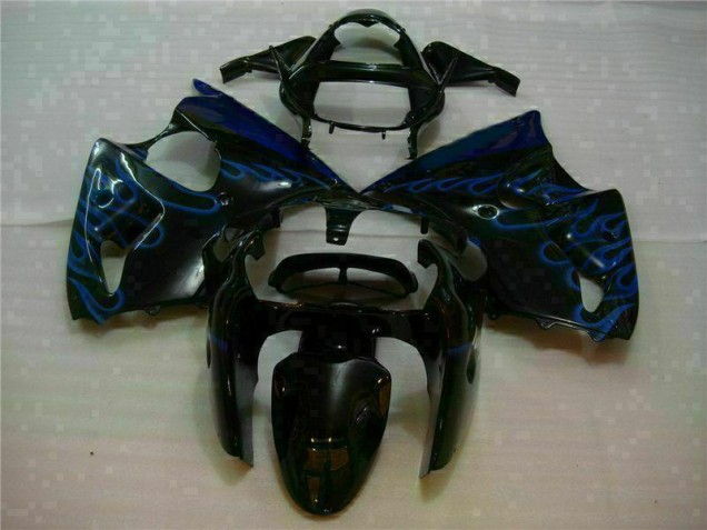 Carénage Kawasaki ZX6R 2000-2002 - Noir avec Bleu Flamme