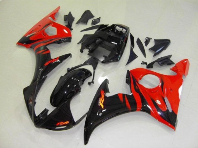 Carénages Yamaha R6 2003-2005 - Noir Rouge Flamme